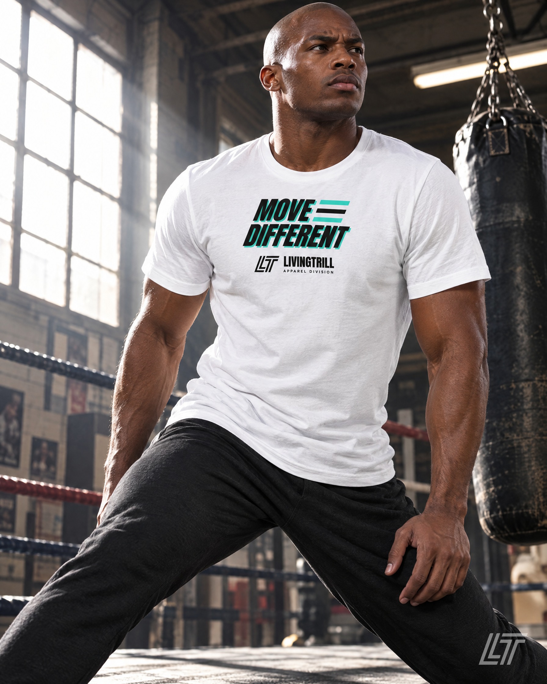 LivingTrill Move Different Tee - White — Living Trill lifestyle photo