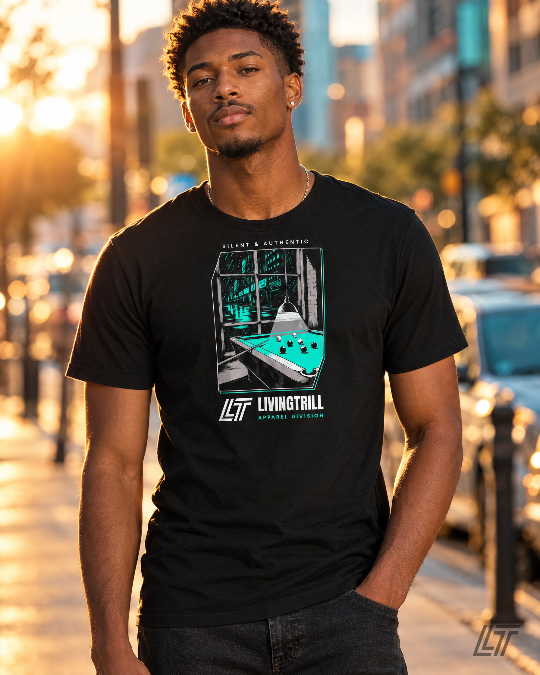 LivingTrill Pool Hall Tee - Black — Living Trill lifestyle photo