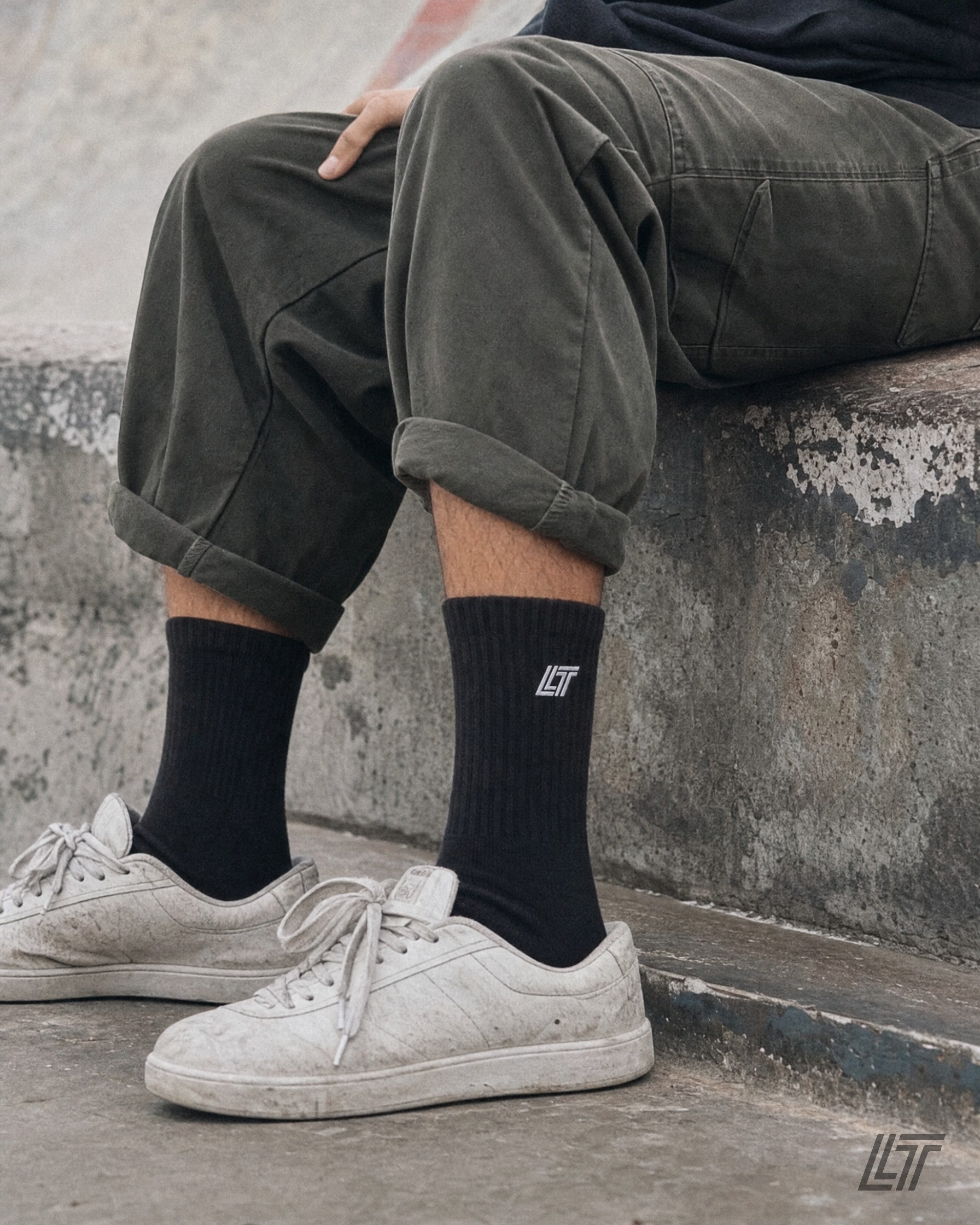 LT Embroidered Crew Socks — Living Trill lifestyle photo